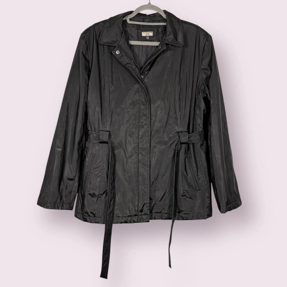 Giacca Black Belted Raincoat Jacket Size XL